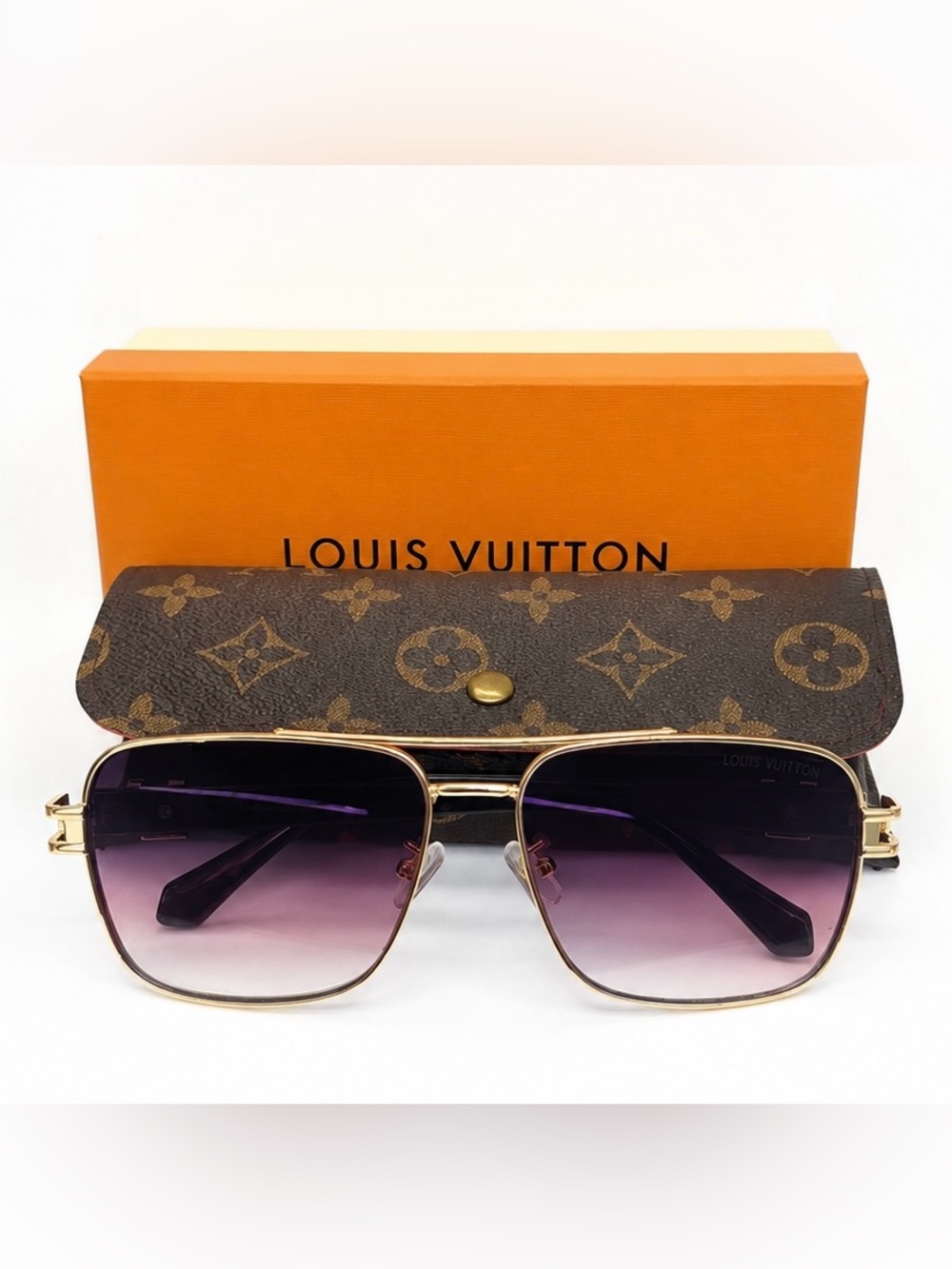 Louis Vuitton Gold Frame Sunglasses with Purple Gradient Lenses NEW IN BOX